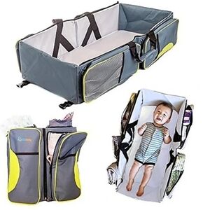 Lullababy Blue & Yellow Baby Travel Bassinet Diaper Bag Changing Station